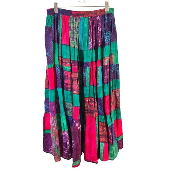 BFA Cassics Size M Patchwork Retro Maxi Skirt With Elastic Waistband - Picture 5 of 7